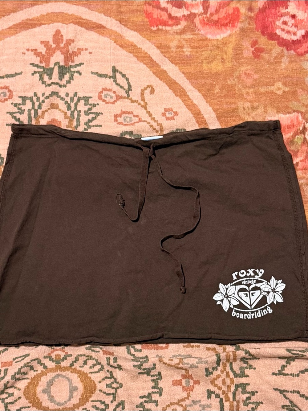 Roxy Brown Mini Skirt with Drawstring and White Floral Logo